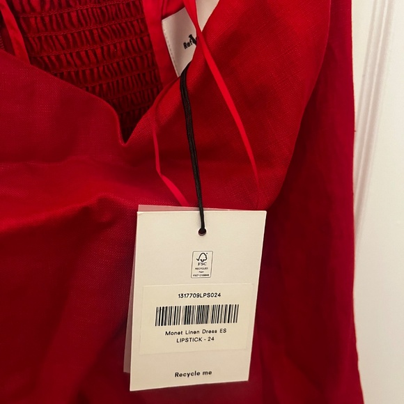 Reformation Monet Linen Dress Es Red - Size 24 - Picture 5 of 5